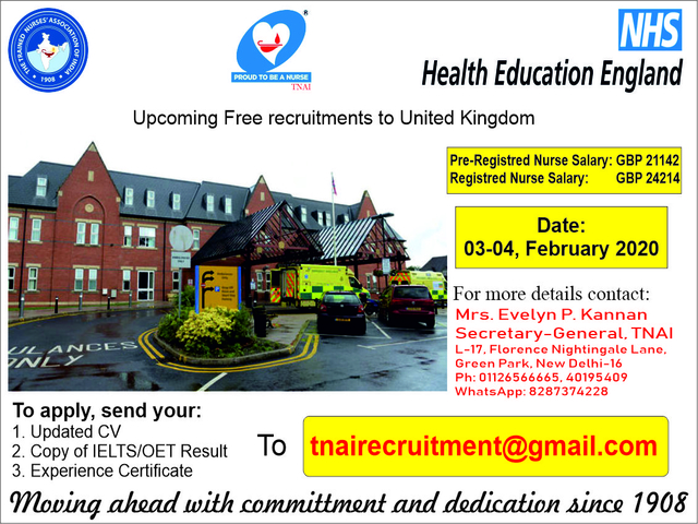 Upcoming Free Nurses Recruitment to United Kingdom - TNAI's Overseas  Recruitment Services